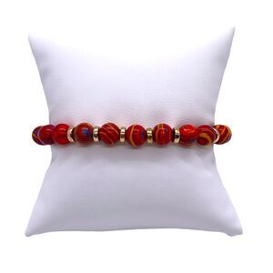 NWT Wool + Pepper Co. Red Malachite & Gold Beaded Bracelet